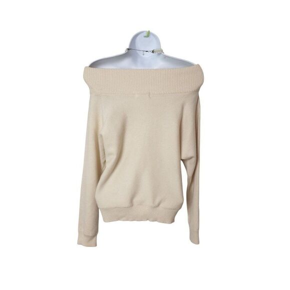 Womens Off Shoulder Knit Sweater Small Ivory Chic Whimsigoth Blouse Grunge - Picture 3 of 6
